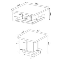 Reese 3Pc Square Coffee and End Tables Set, Tiered Design, Brown Wood