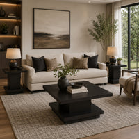 Reese 3Pc Square Coffee and End Tables Set, Tiered Design, Brown Wood