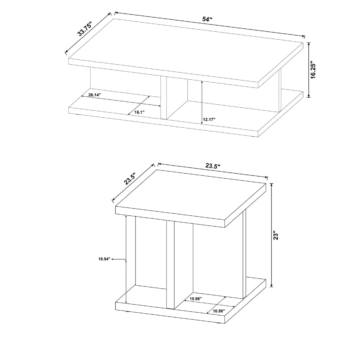 Chet 2Pc Coffee and End Table Set, Open Cube Base, Mango Finish Wood