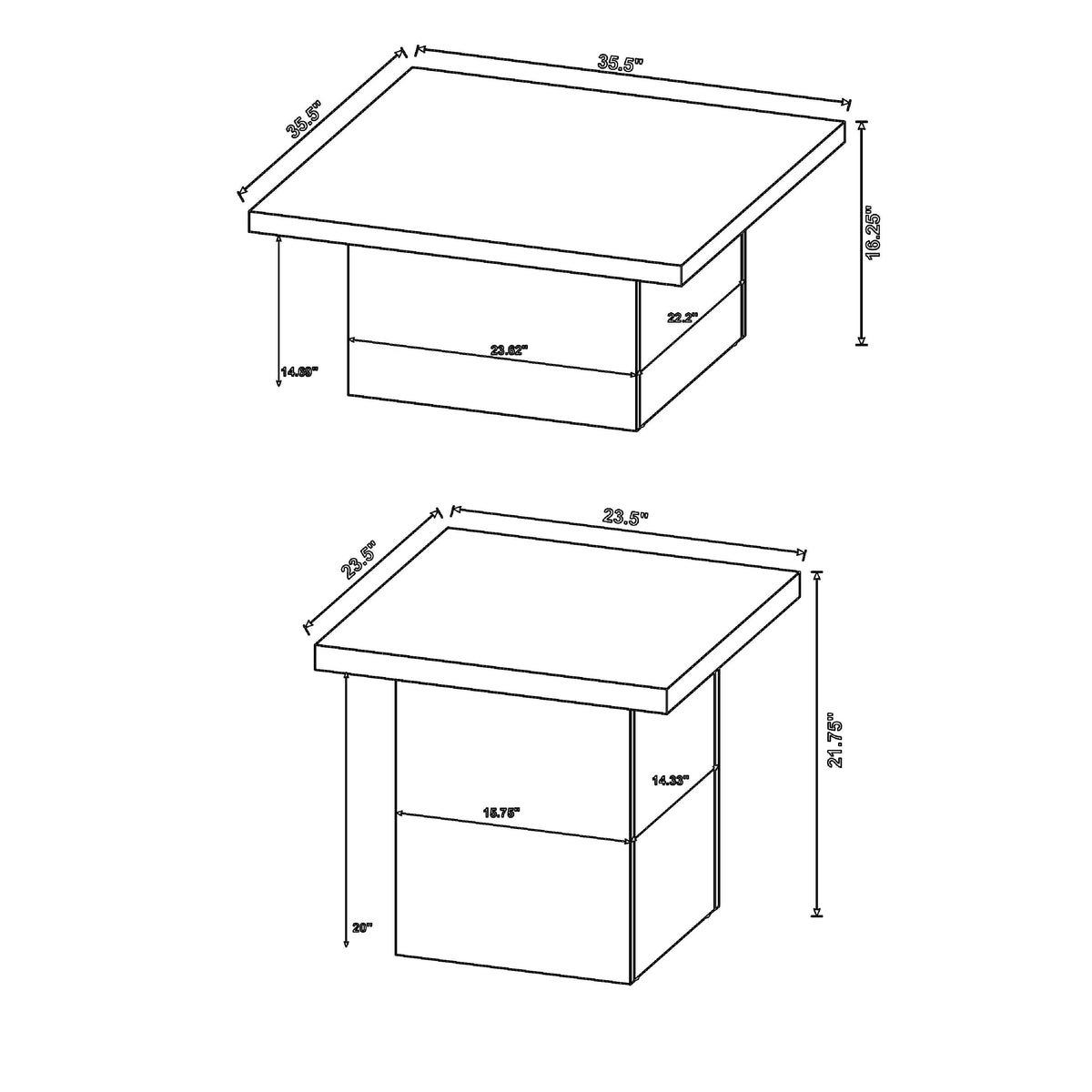 Darla 2Pc Square Coffee-End Table Set, Block Base, Mango Brown Wood