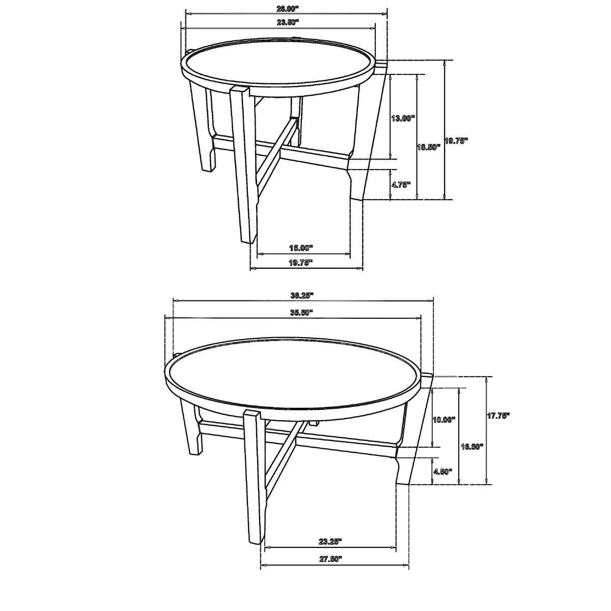 Katie 2Pc Coffee and End Table Set, X-cross Base, Brown Solid Wood