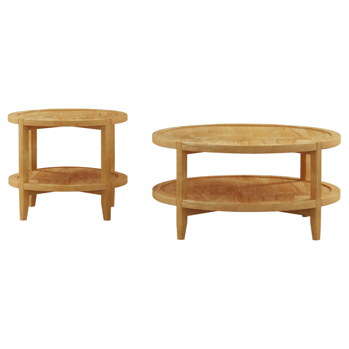 Camilia 2Pc Round Coffee-End Table Set, Lower Shelf, Maple Brown Wood