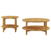 Camilia 2Pc Round Coffee-End Table Set, Lower Shelf, Maple Brown Wood