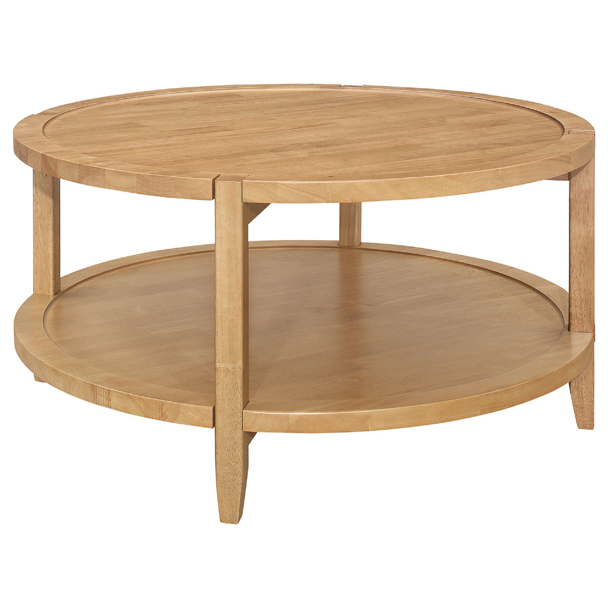 Camilia 2Pc Round Coffee-End Table Set, Lower Shelf, Maple Brown Wood