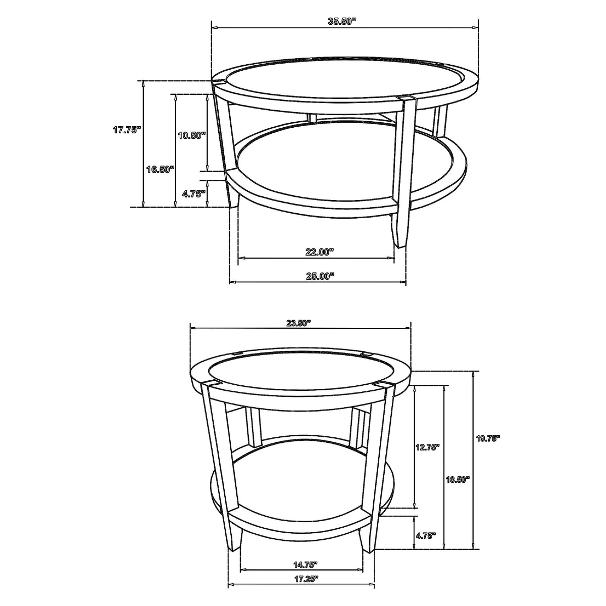 Camilia 2Pc Round Coffee-End Table Set, Lower Shelf, Maple Brown Wood