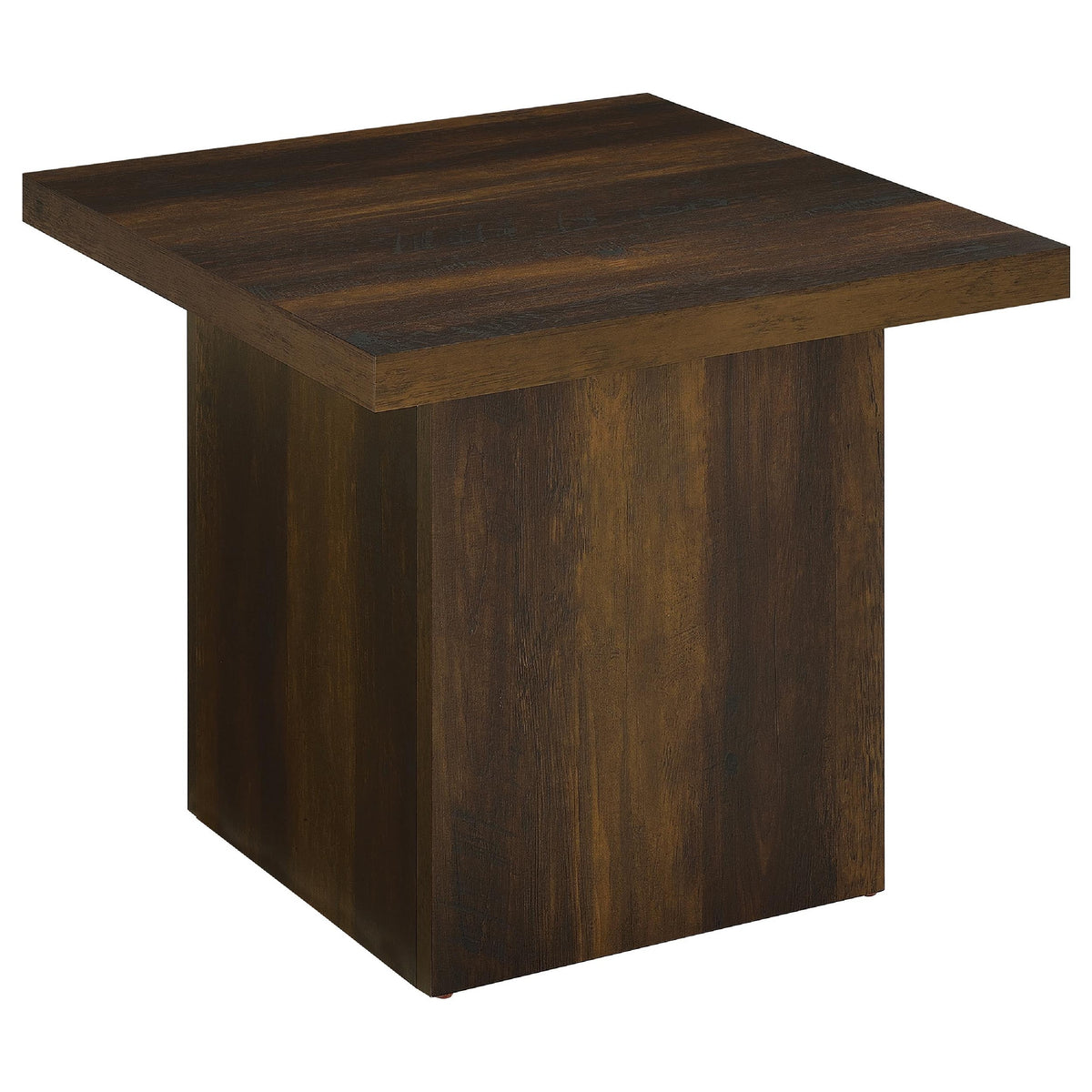 Darla 2Pc Square Coffee and End Table Set, Block Bases, Dark Pine Wood