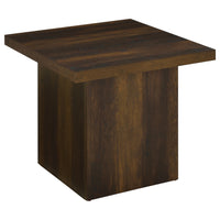 Darla 2Pc Square Coffee and End Table Set, Block Bases, Dark Pine Wood