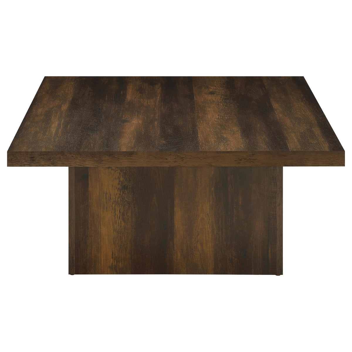 Darla 2Pc Square Coffee and End Table Set, Block Bases, Dark Pine Wood