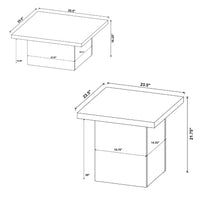 Darla 2Pc Square Coffee and End Table Set, Block Bases, Dark Pine Wood