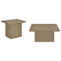 Darla 2Pc Square Coffee & End Table Set, Block Base, Latte Brown Wood