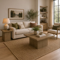Darla 2Pc Square Coffee & End Table Set, Block Base, Latte Brown Wood