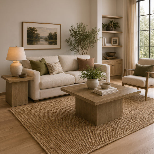 Darla 2Pc Square Coffee & End Table Set, Block Base, Latte Brown Wood