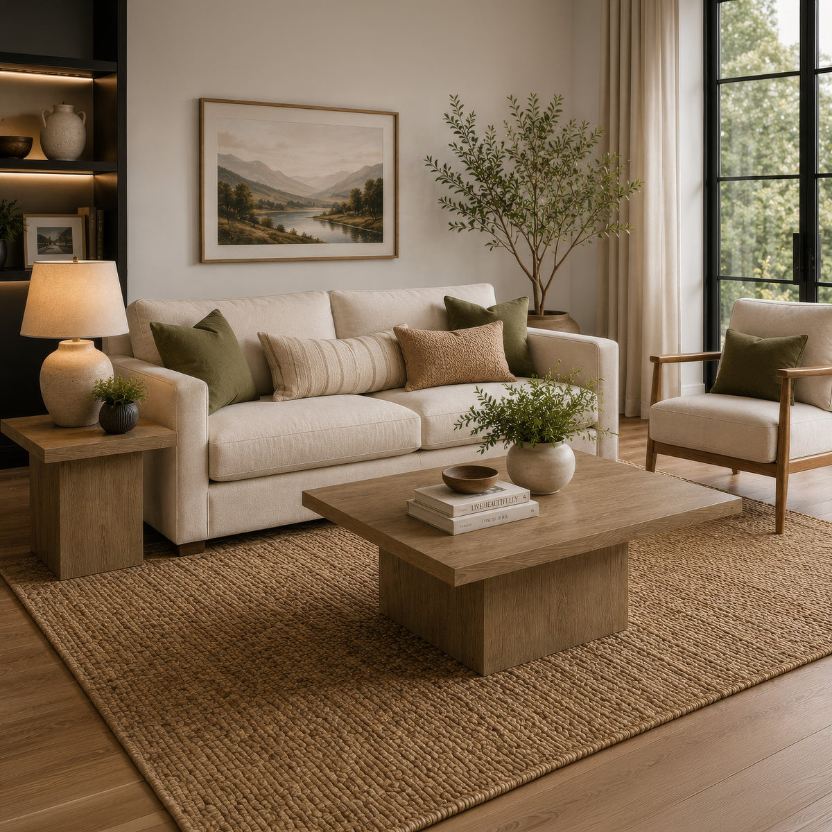 Darla 2Pc Square Coffee & End Table Set, Block Base, Latte Brown Wood
