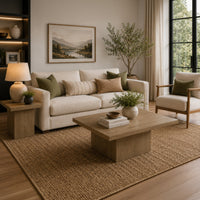 Darla 2Pc Square Coffee & End Table Set, Block Base, Latte Brown Wood