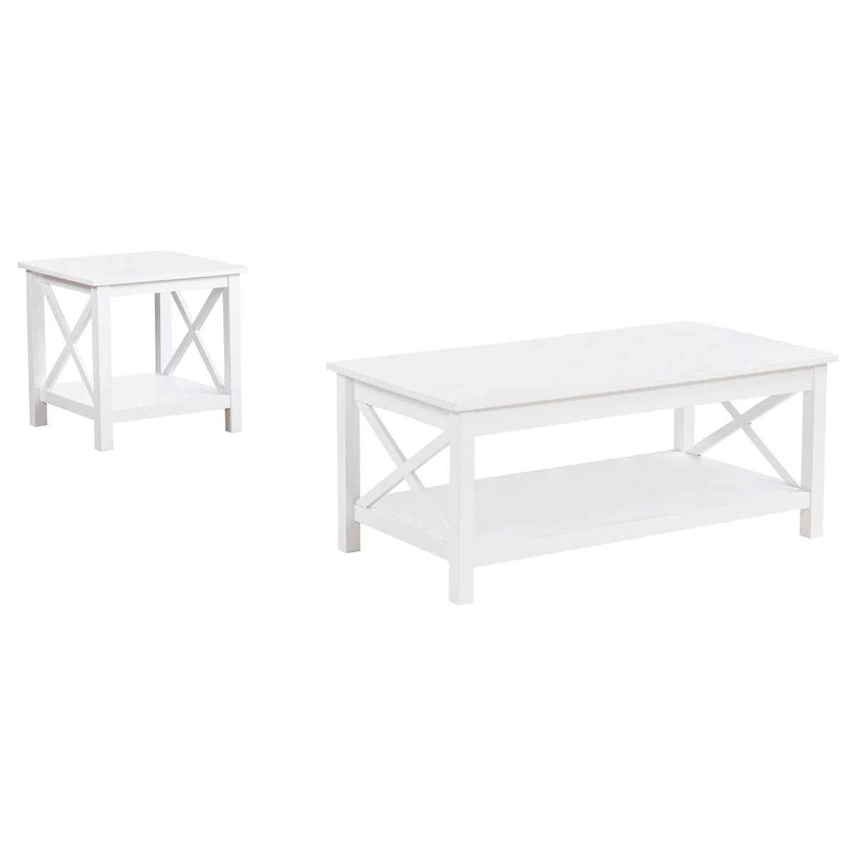 Yuzie Lift-Top Coffee and End Table Set, Hidden Storage, White Wood