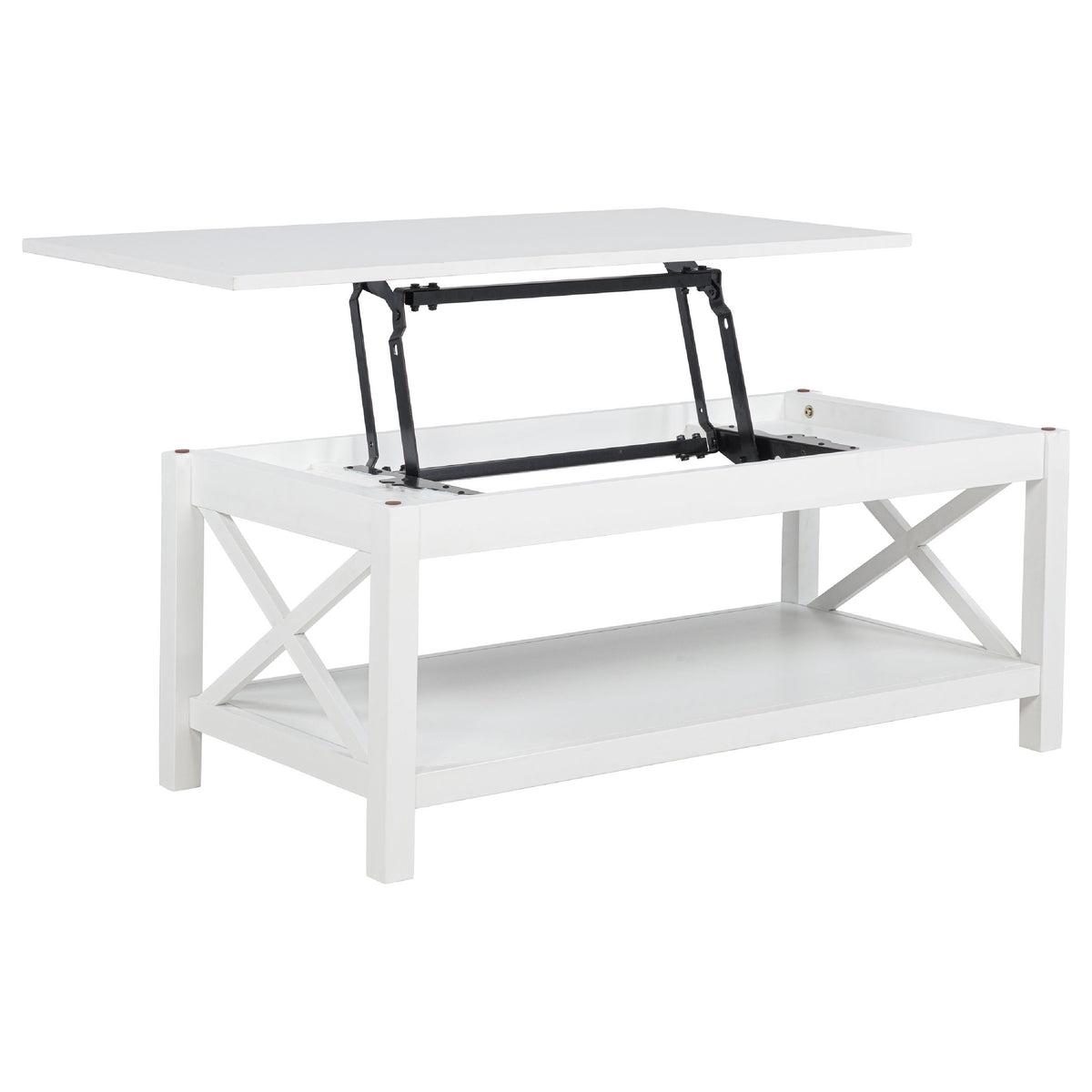 Yuzie Lift-Top Coffee and End Table Set, Hidden Storage, White Wood