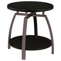 Dyn 2Pc Round Coffee and End Table Set, Curved Metal Base, Black Wood