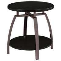Dyn 2Pc Round Coffee and End Table Set, Curved Metal Base, Black Wood