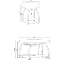 Dyn 2Pc Round Coffee and End Table Set, Curved Metal Base, Black Wood