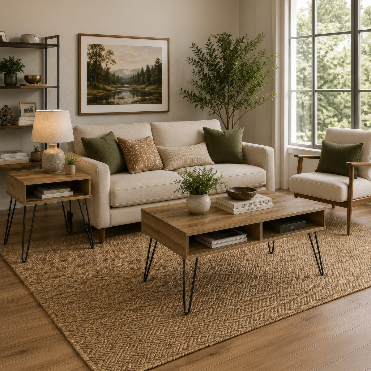 Che 2Pc Lift-Top Coffee Table and End Table Set, Golden Oak Wood-BM352855