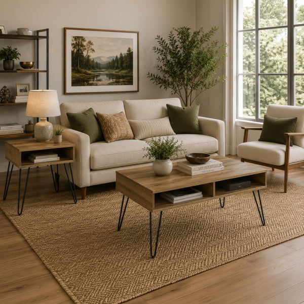 Che 2Pc Lift-Top Coffee Table and End Table Set, Golden Oak Wood-BM352855