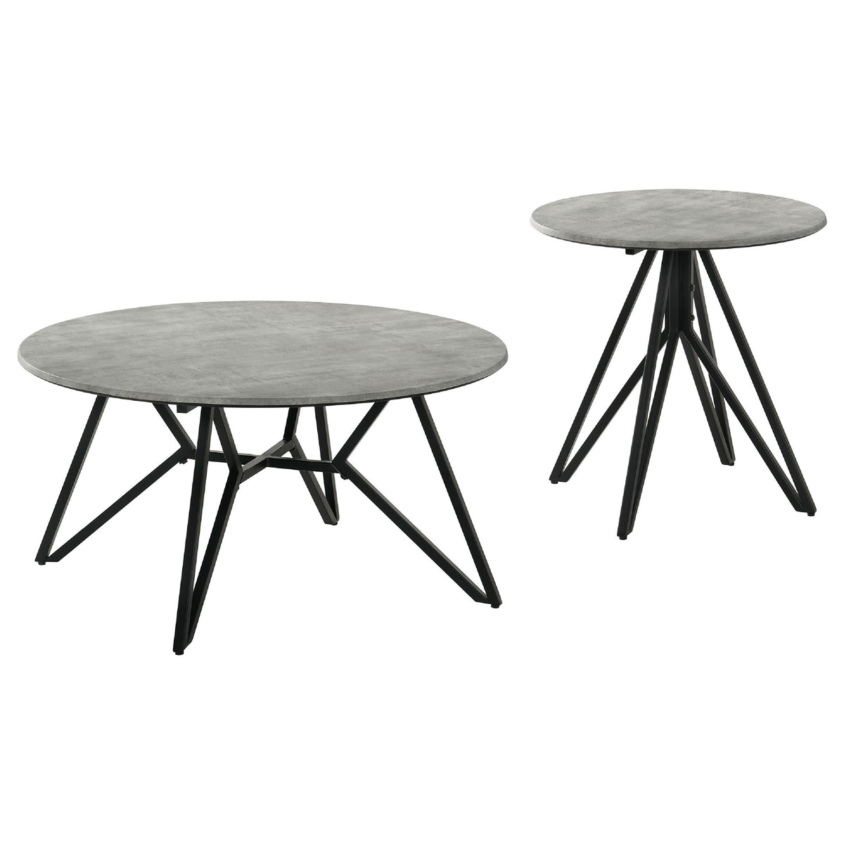 Aya 2pc Coffee and End Table Set, Gray Faux Cement Top, Black Metal