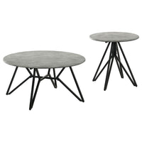 Aya 2pc Coffee and End Table Set, Gray Faux Cement Top, Black Metal