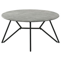 Aya 2pc Coffee and End Table Set, Gray Faux Cement Top, Black Metal