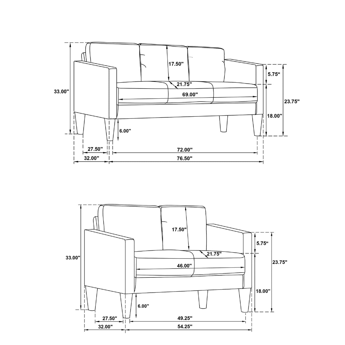 2pc Sofa and Loveseat Set, Track Arms, Foam Fill Matcha Green Upholstery