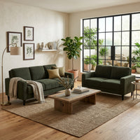 2pc Sofa and Loveseat Set, Track Arms, Foam Fill Matcha Green Upholstery