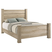 Tyna Rustic Queen Panel Bed with Planked Headboard, Weathered Oak Wood