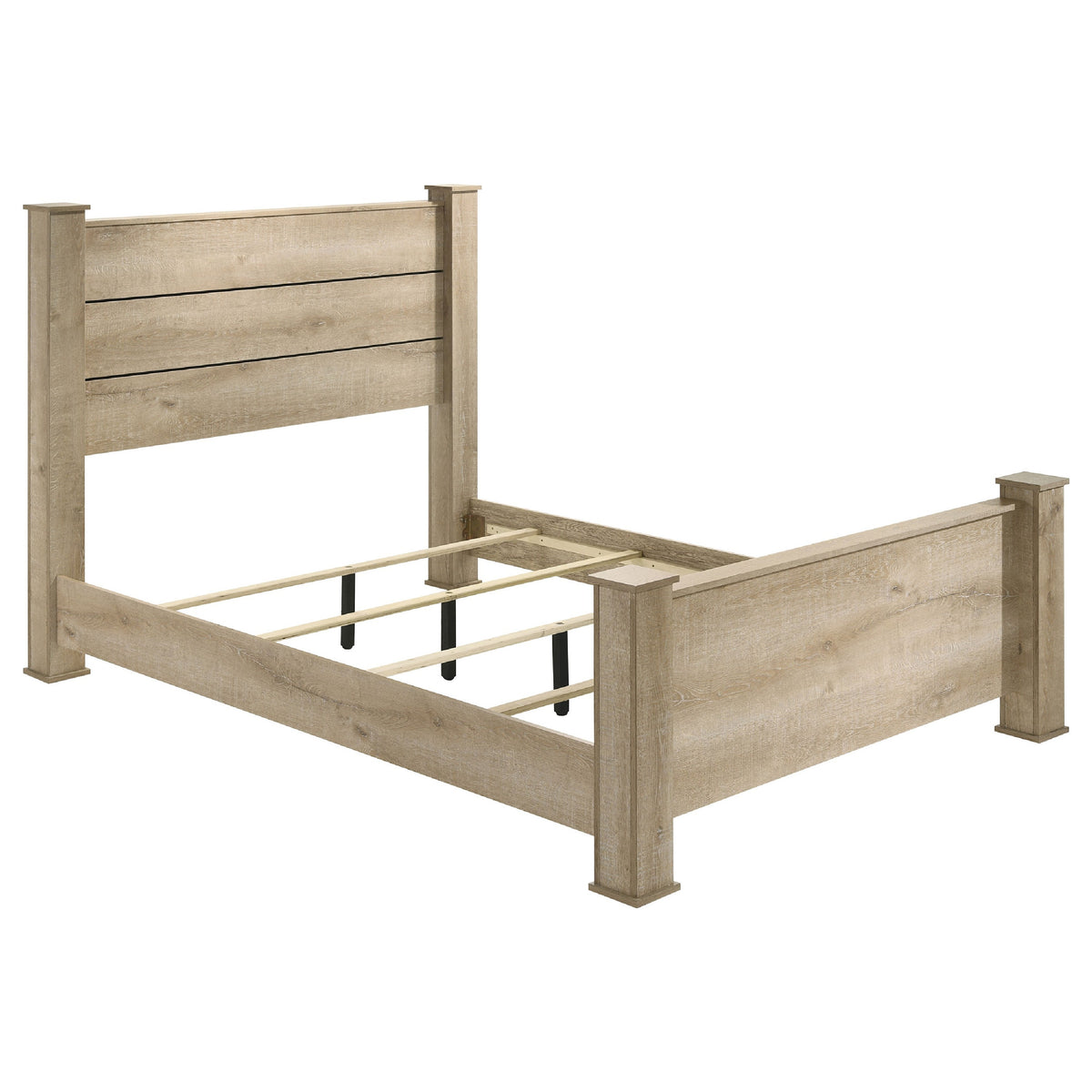 Tyna Rustic Queen Panel Bed with Planked Headboard, Weathered Oak Wood