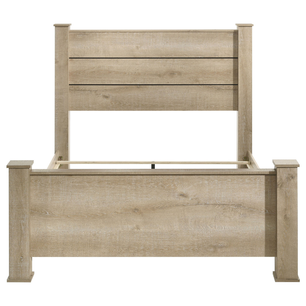 Tyna Rustic Queen Panel Bed with Planked Headboard, Weathered Oak Wood