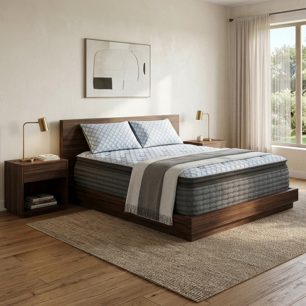 Cove Queen Pillow Top Mattress, Quilt Foam, Blue Stretch Knit Fabric 16 Inch-BM352891