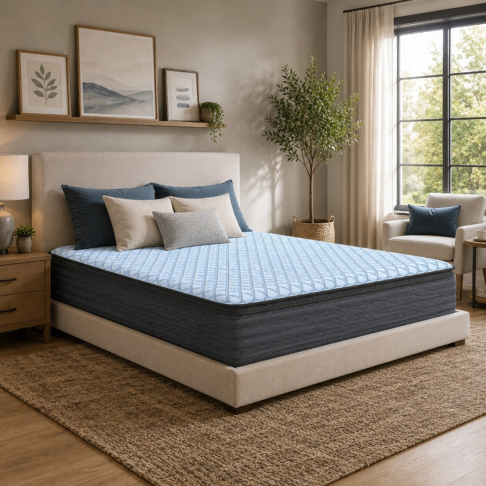 Cove King Pillow Top Mattress, Quilt Foam, Blue Stretch Knit Fabric 16 Inch-BM352894