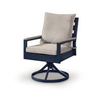 Beco Outdoor Swivel Chair Set of 2, Beige Nuvella Cushions, Navy Blue Metal