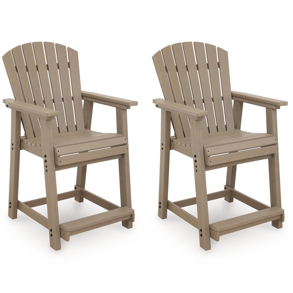 Cifa Outdoor Counter Height Stool Chair Set of 2, Slatted Driftwood Brown-BM352899