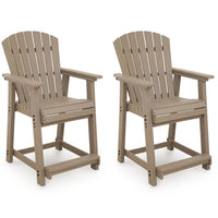Cifa Outdoor Counter Height Stool Chair Set of 2, Slatted Driftwood Brown-BM352899