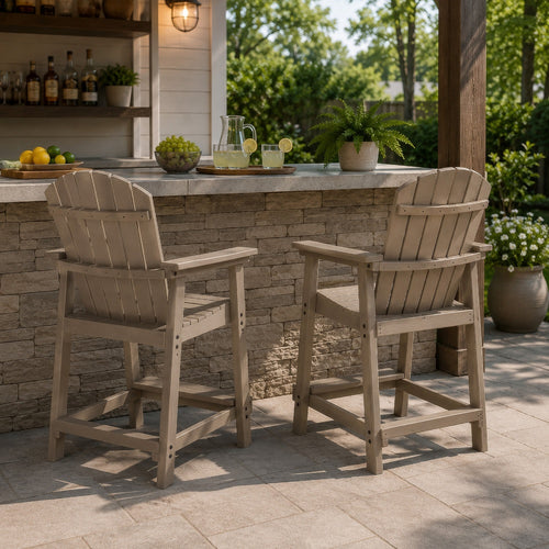 Cifa Outdoor Counter Height Stool Chair Set of 2, Slatted Driftwood Brown-BM352899