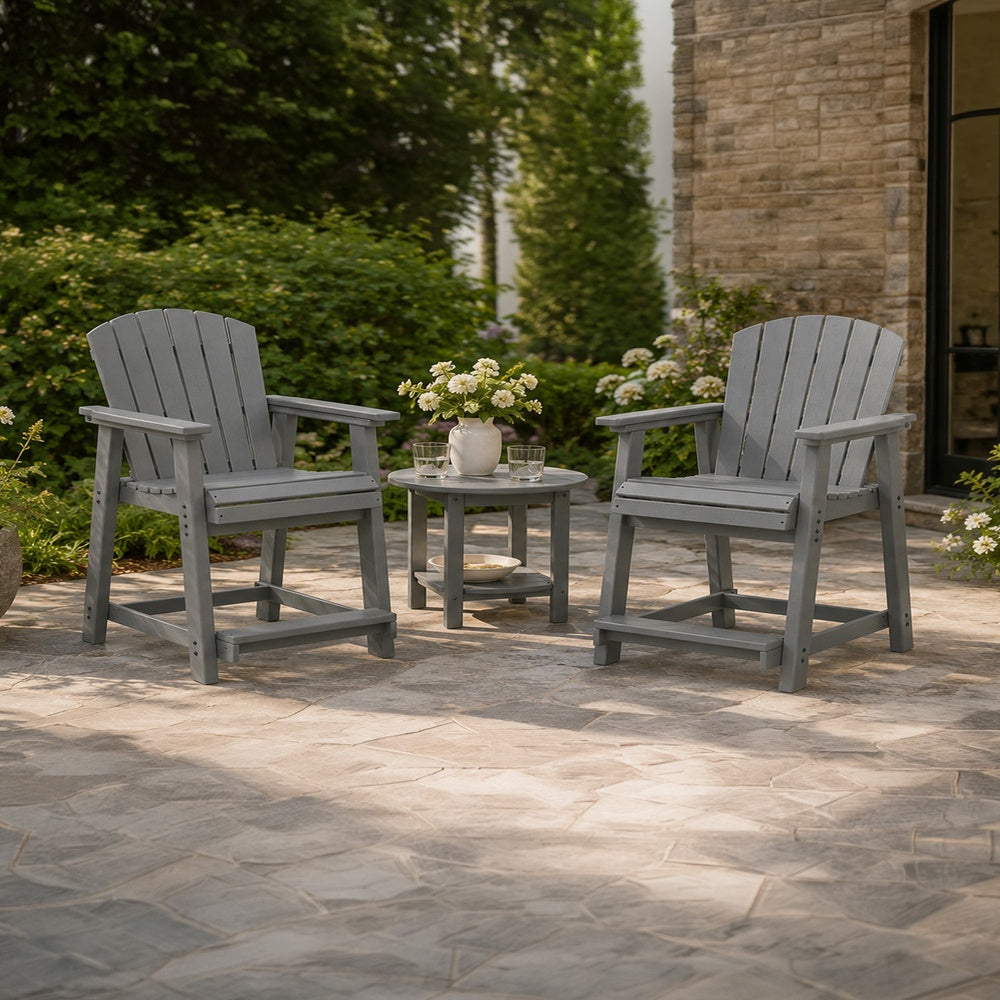 Ary Outdoor Counter Height Stool Chair Set of 2, Slatted Frame Dark Gray-BM352901