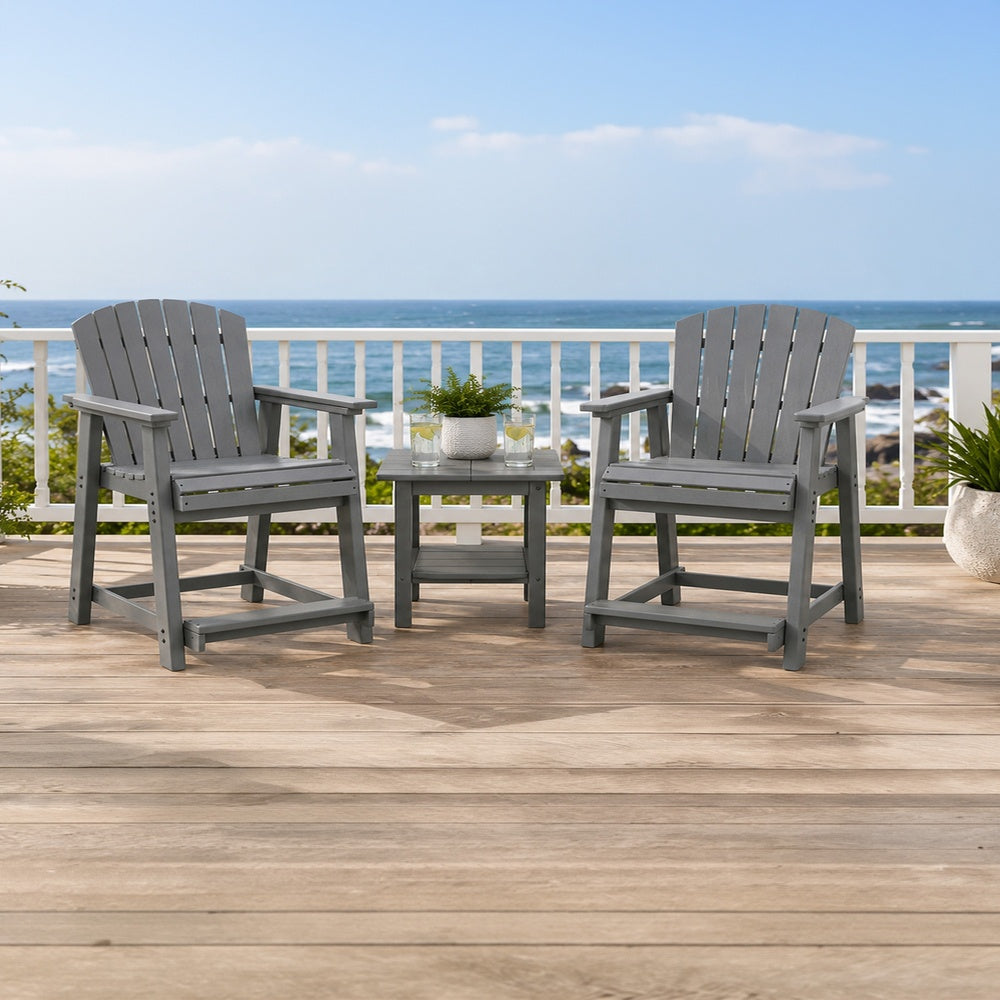 Ary Outdoor Counter Height Stool Chair Set of 2, Slatted Frame Dark Gray-BM352901