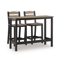 Lene 3pc Outdoor Set w Counter Table and 2 Barstool Chairs, Beige and Black-BM352902