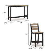 Lene 3pc Outdoor Set w Counter Table and 2 Barstool Chairs, Beige and Black-BM352902