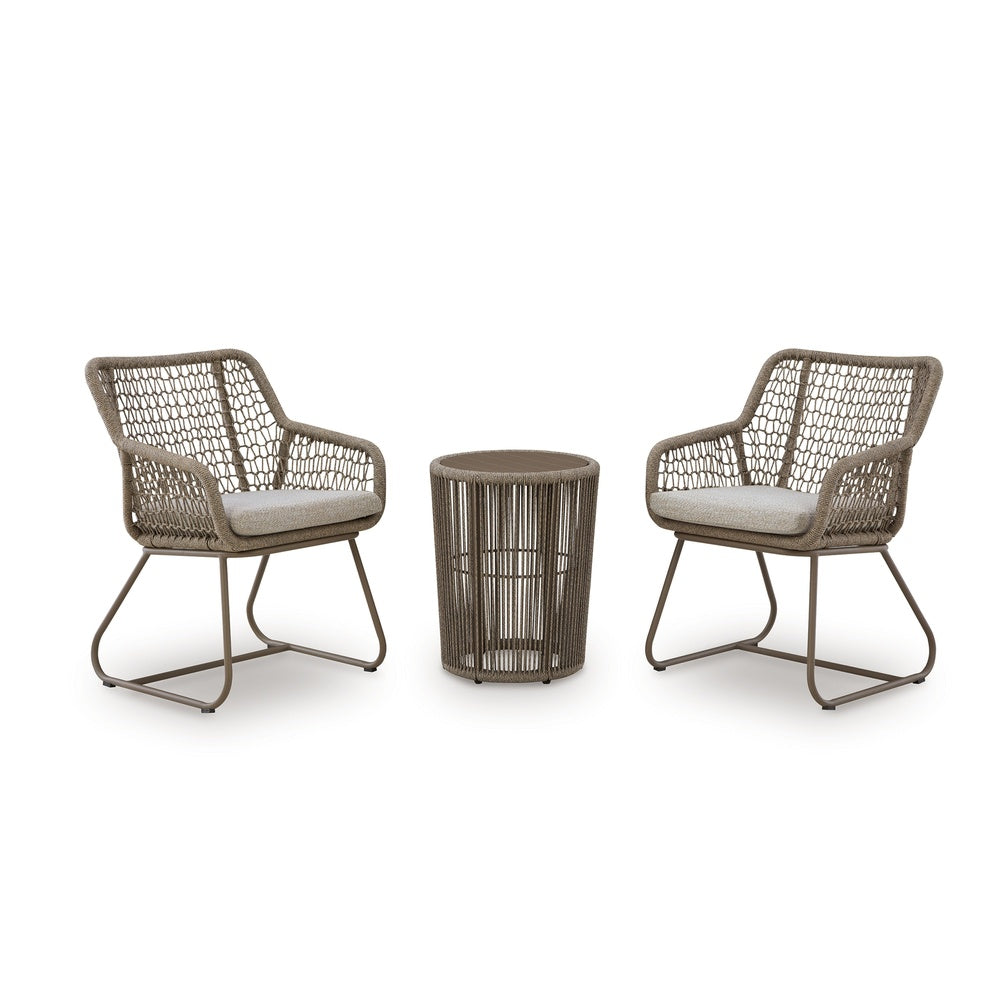 Majo 3pc Outdoor Table and Chair Set, Rope Woven Aluminum, Beige Nuvella-BM352910
