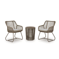 Majo 3pc Outdoor Table and Chair Set, Rope Woven Aluminum, Beige Nuvella-BM352910