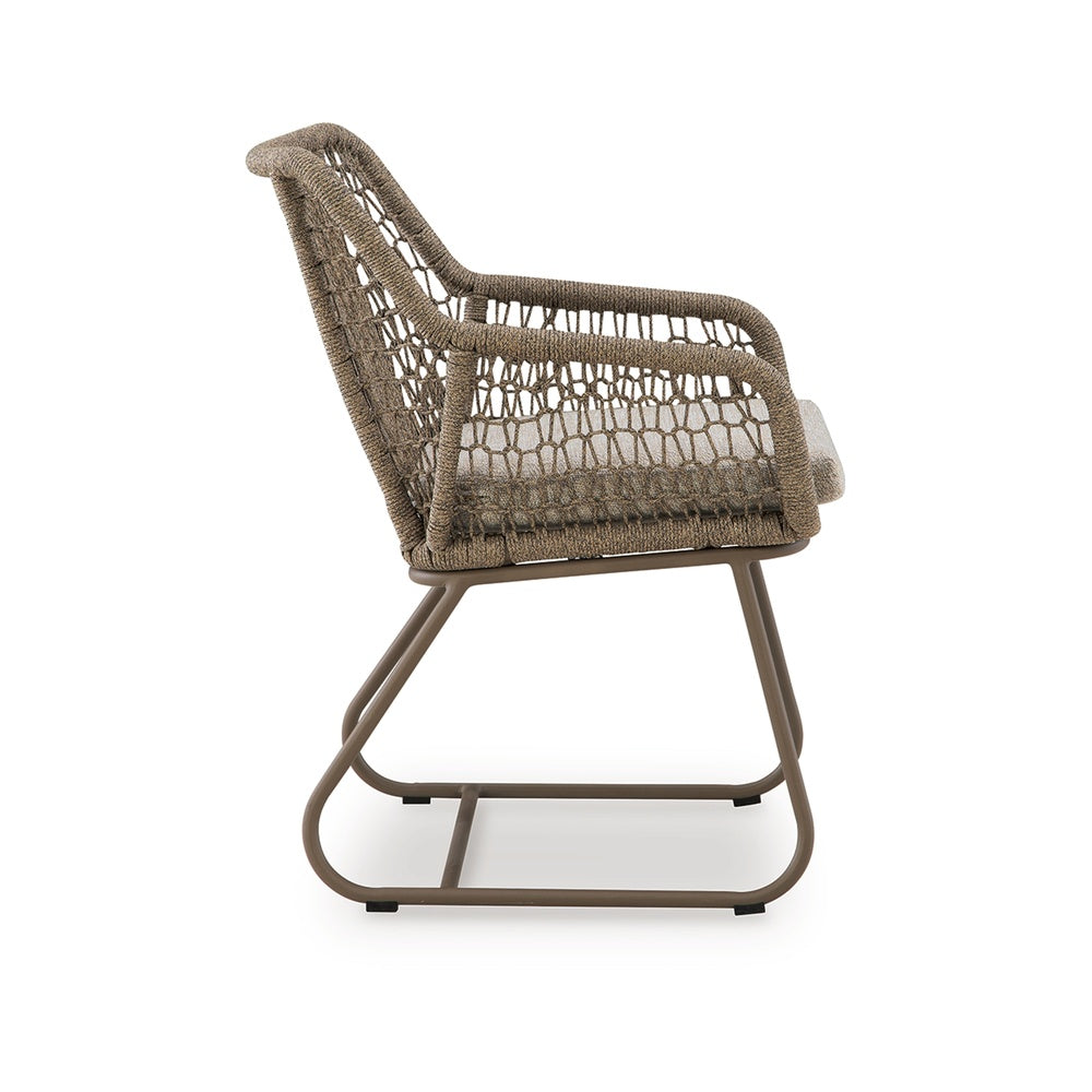 Majo 3pc Outdoor Table and Chair Set, Rope Woven Aluminum, Beige Nuvella-BM352910