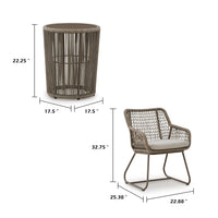 Majo 3pc Outdoor Table and Chair Set, Rope Woven Aluminum, Beige Nuvella-BM352910