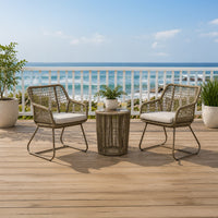 Majo 3pc Outdoor Table and Chair Set, Rope Woven Aluminum, Beige Nuvella-BM352910