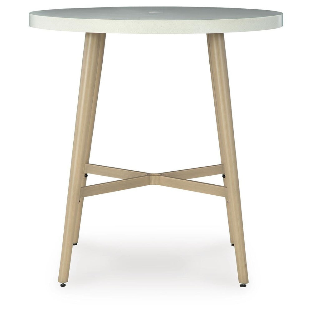 Yami Outdoor Bar Table, Beige Sintered Stone Top, Brown Aluminum 40 Inch-BM352911