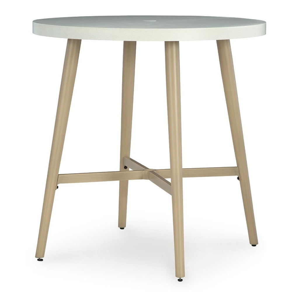 Yami Outdoor Bar Table, Beige Sintered Stone Top, Brown Aluminum 40 Inch-BM352911
